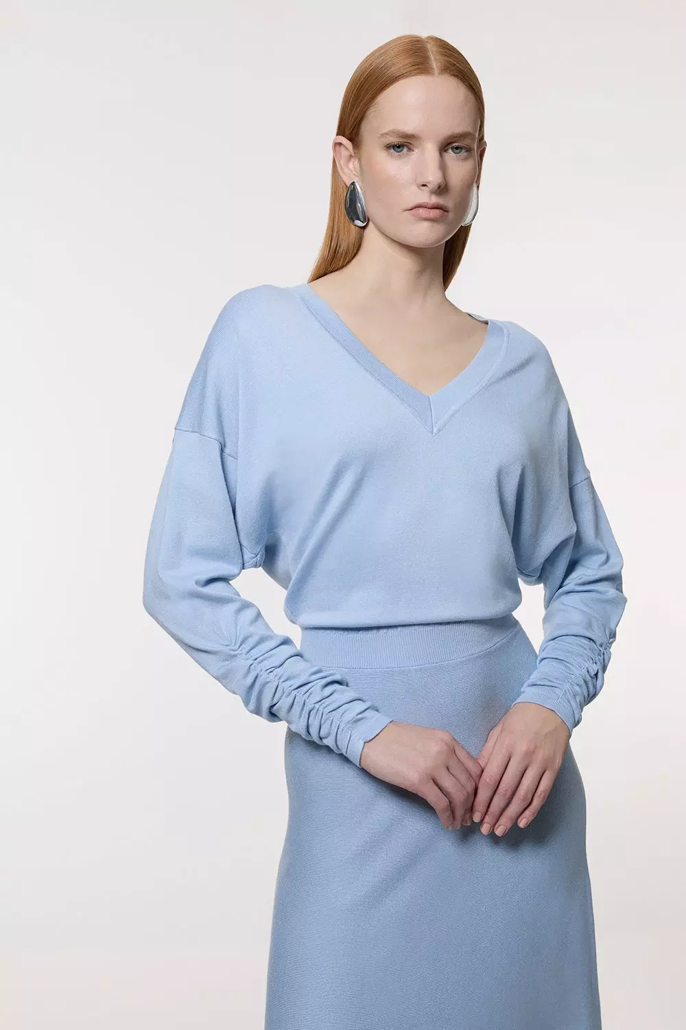 Viscose Blend V Neck Knit Midi Dress | Karen Millen